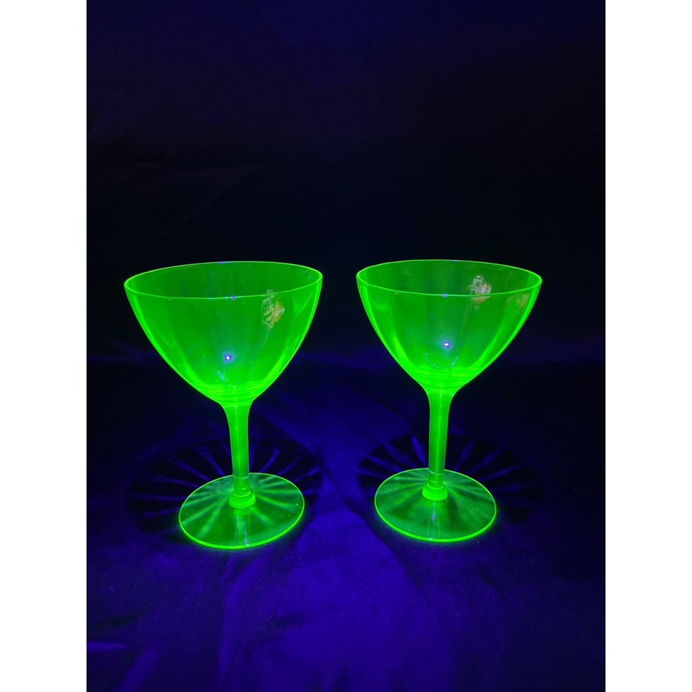 Vintage Uranium Glass Champagne Coupes Green Vaseline Glass Martini Set of 2